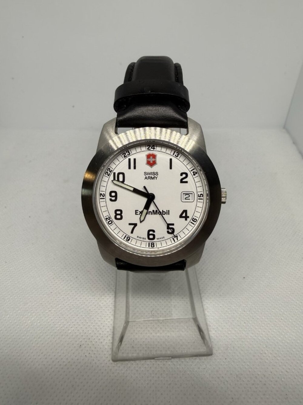 Victorinox Swiss Army ExxonMobil Men's White Dial 24HR Date Black Leather Watch